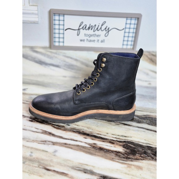 Cole‎ Haan Mens Black Leather Lace Up Boots Vibram Gumlite Sole 8.5 M Combat main image 9